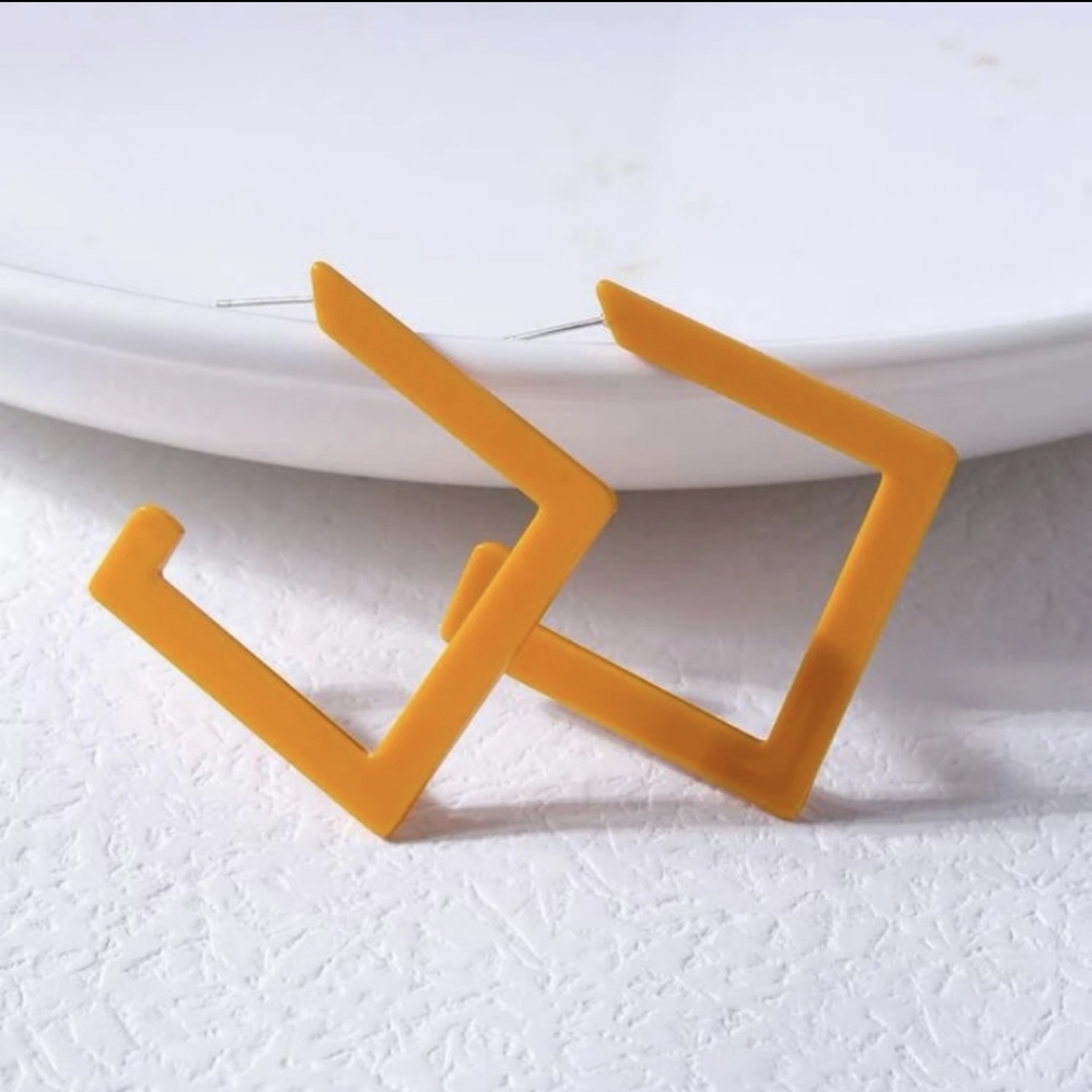 Oversized Mod Acrylic Mustard Square Hoop Earrings